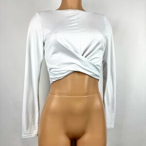 Kyodan Women’s M White Soft Long Sleeve Twist Front Cropped Top Activewear Yoga